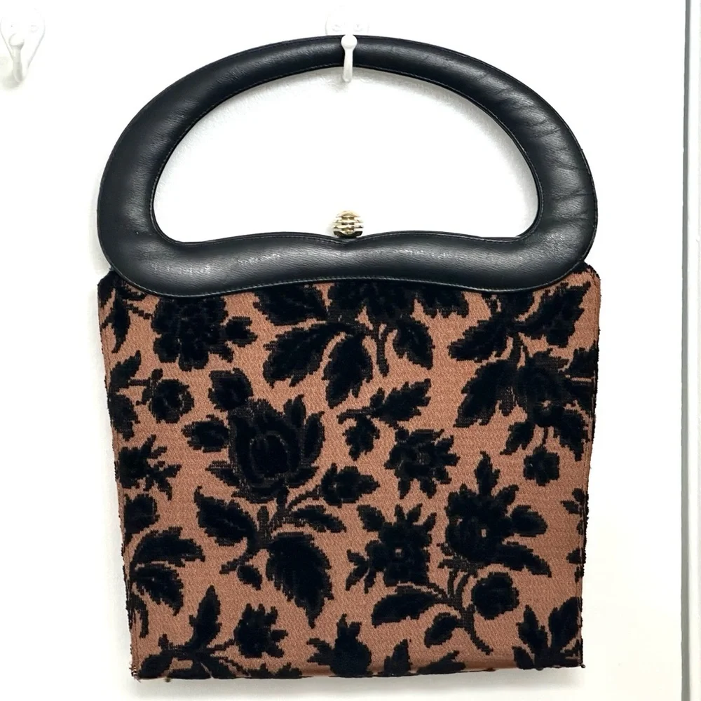 Vintage Tapestry Satchel Handbag in Brown & Black GUC - Picture 4 of 12